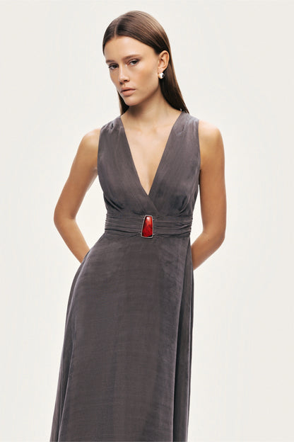 V-Neck Sleeveless Midi Dress