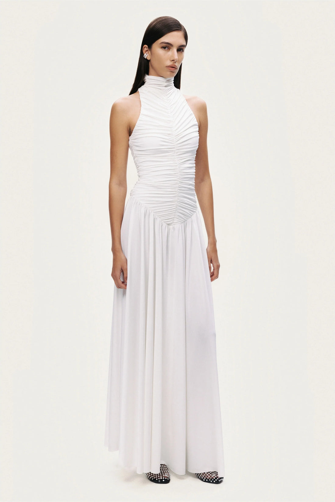 Ruched High-Neck Maxi Dress