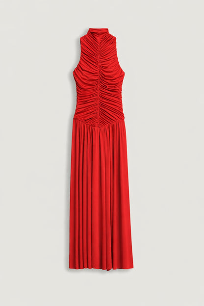 Ruched High-Neck Maxi Dress