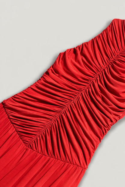 Ruched High-Neck Maxi Dress