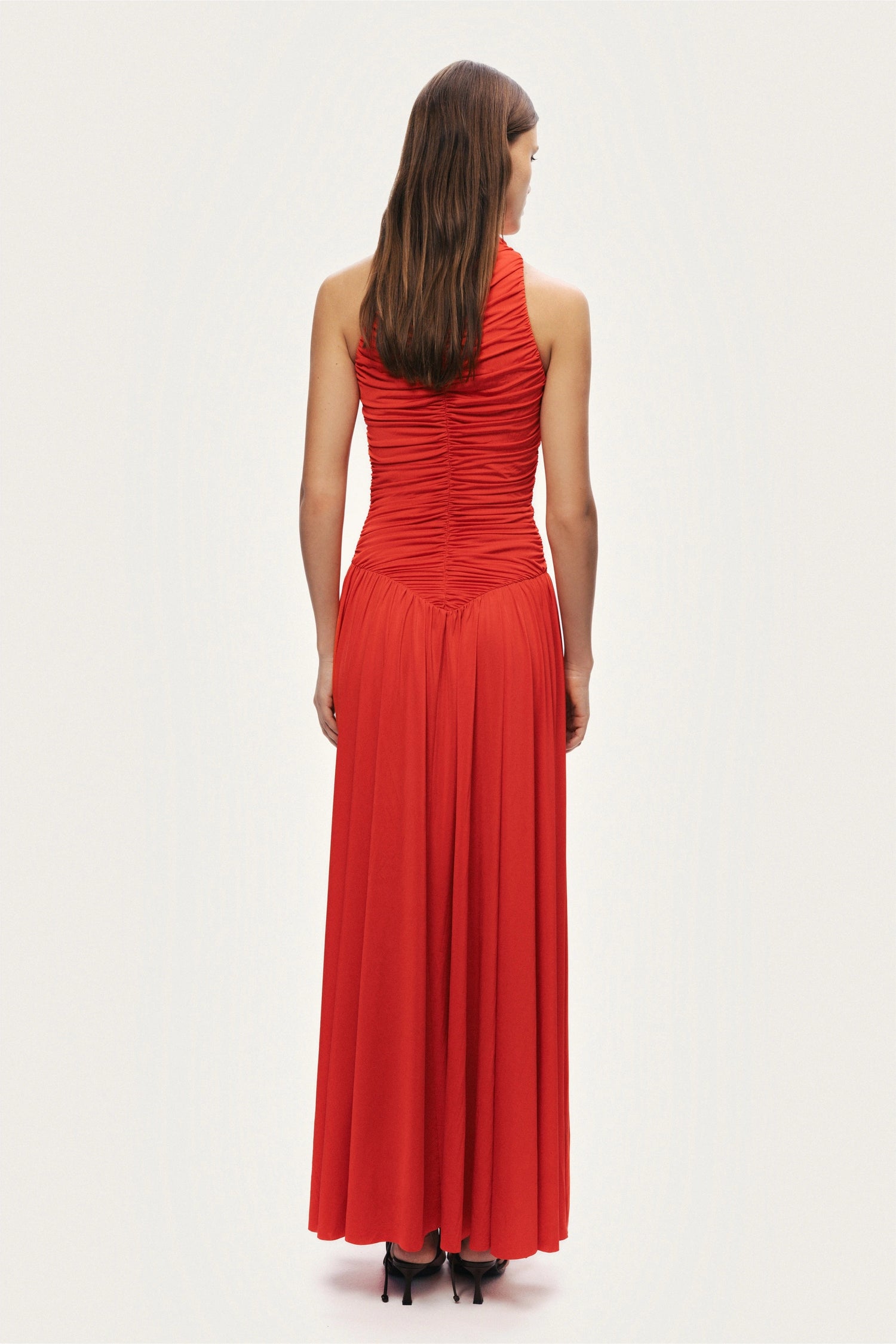 Ruched High-Neck Maxi Dress