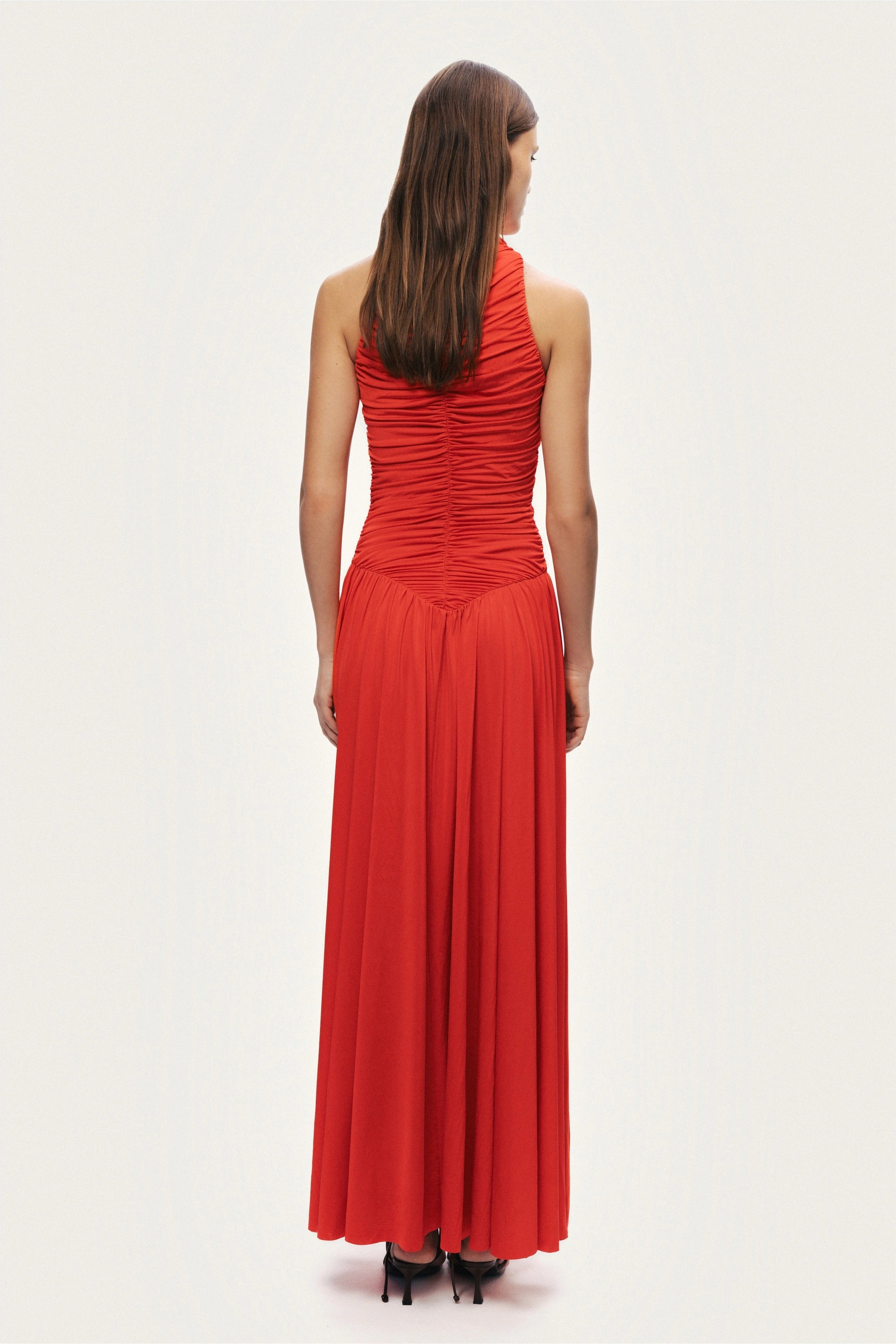 Ruched High-Neck Maxi Dress