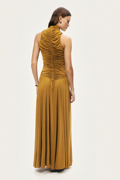 Ruched High-Neck Maxi Dress