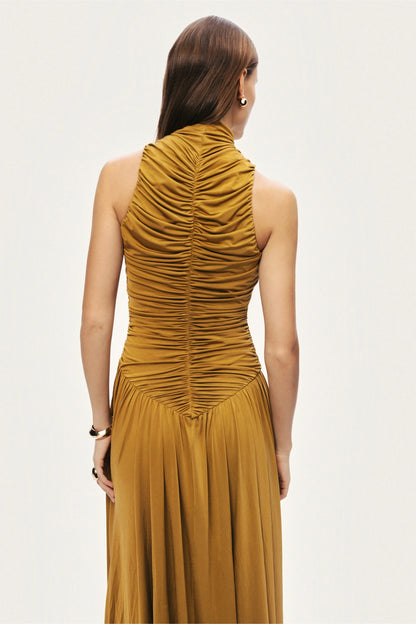 Ruched High-Neck Maxi Dress