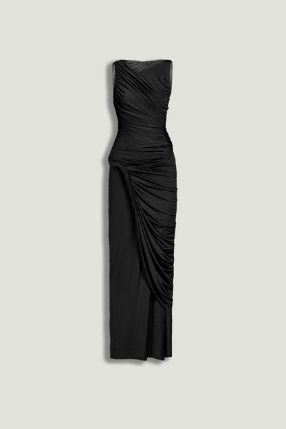 Draped Sleeveless Maxi Dress
