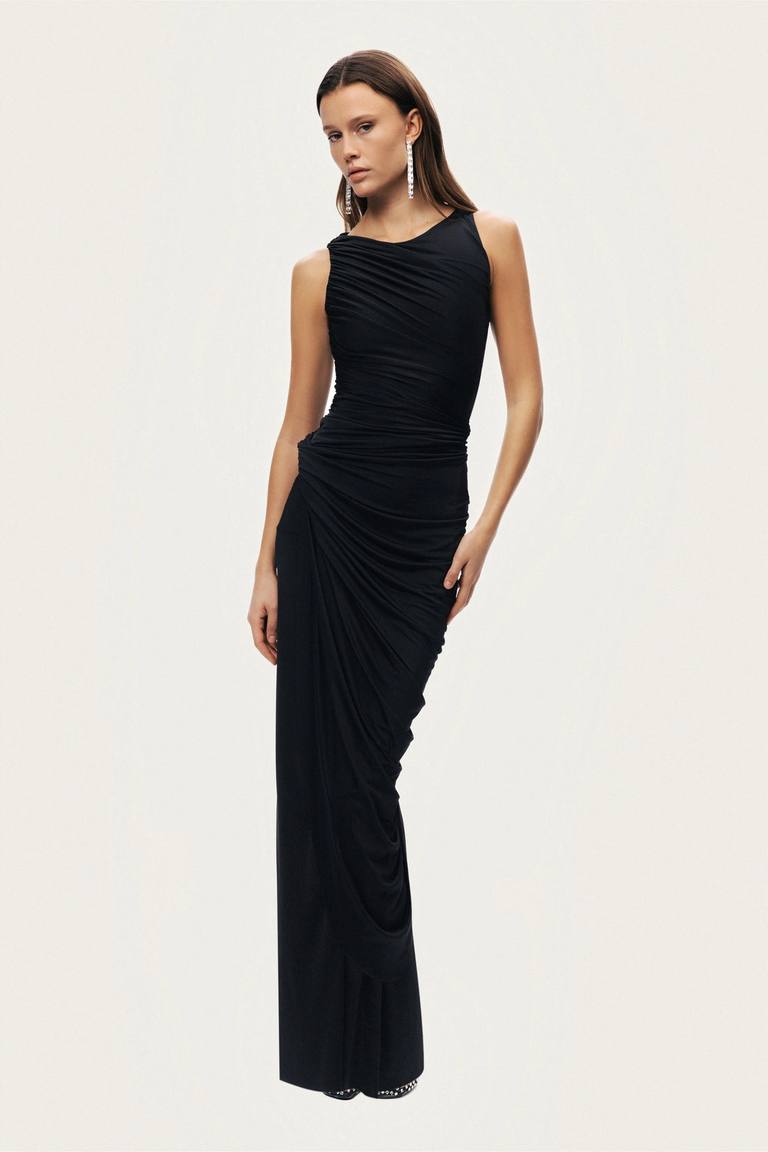 Draped Sleeveless Maxi Dress