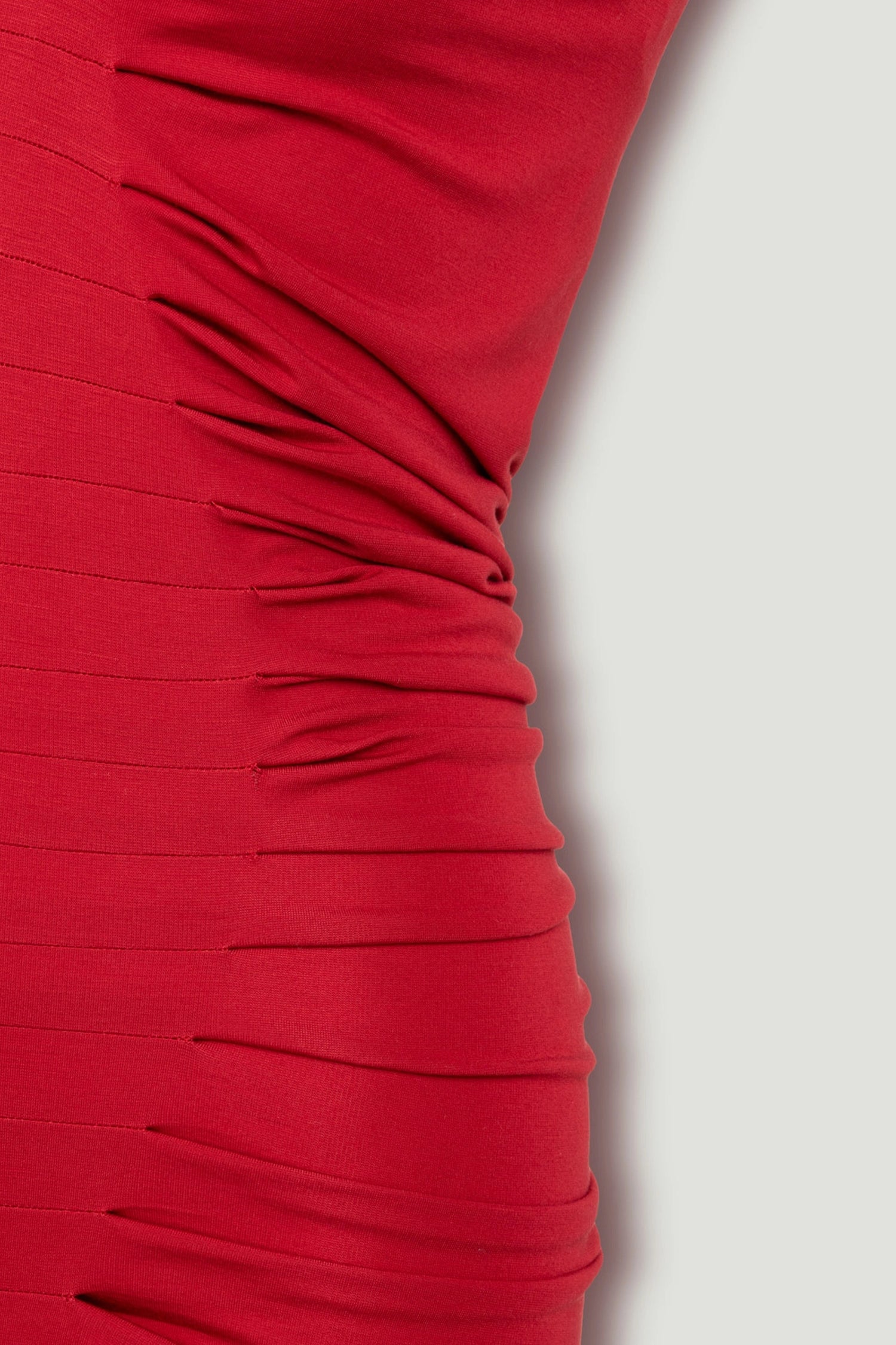 Red Ruched High-Neck Maxi Dress