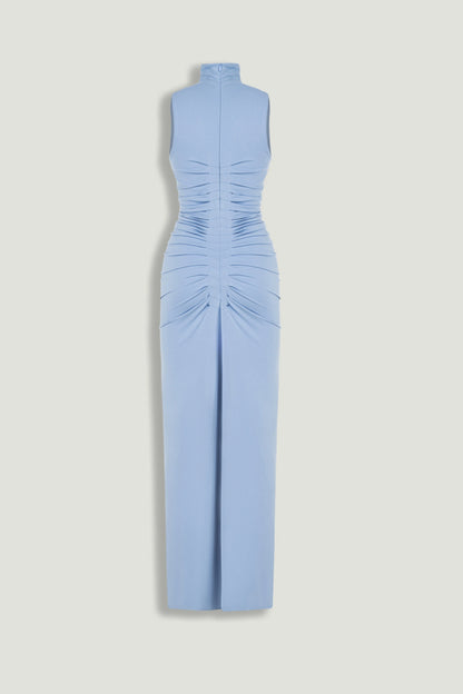 Ruched High-Neck Maxi Dress