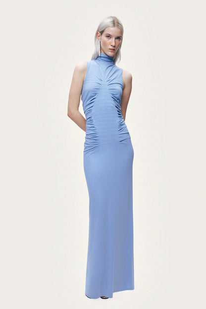 Ruched High-Neck Maxi Dress