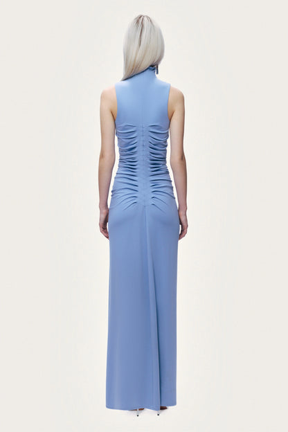 Ruched High-Neck Maxi Dress