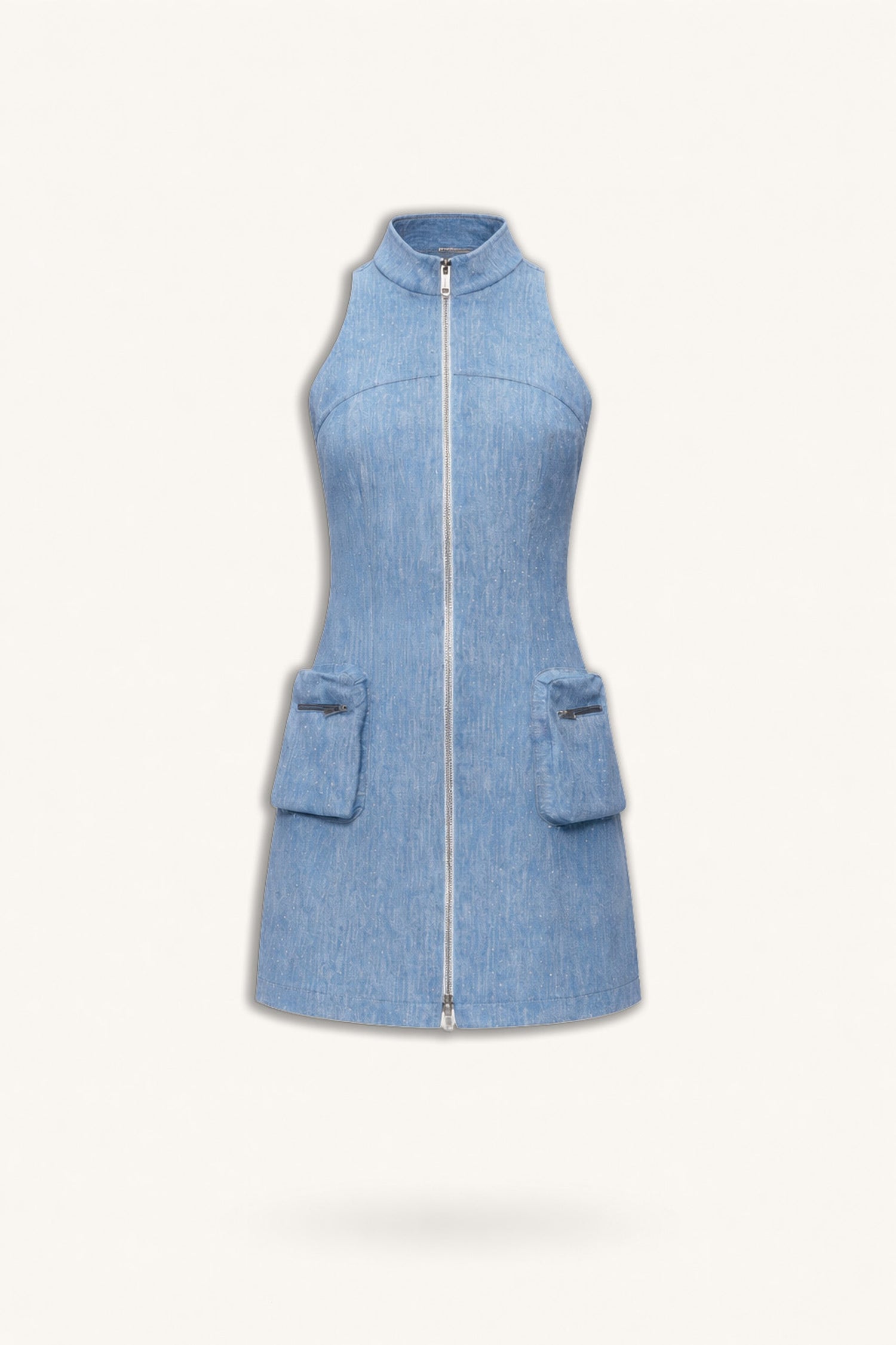 Pocket and Stone Detail Halterneck Mini Dress