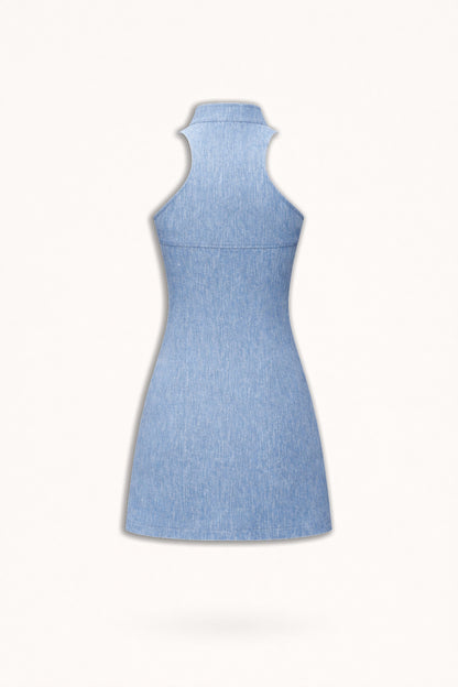 Pocket and Stone Detail Halterneck Mini Dress