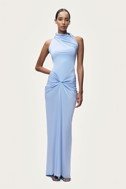 Draped Halter Neck Ruched Maxi Dress