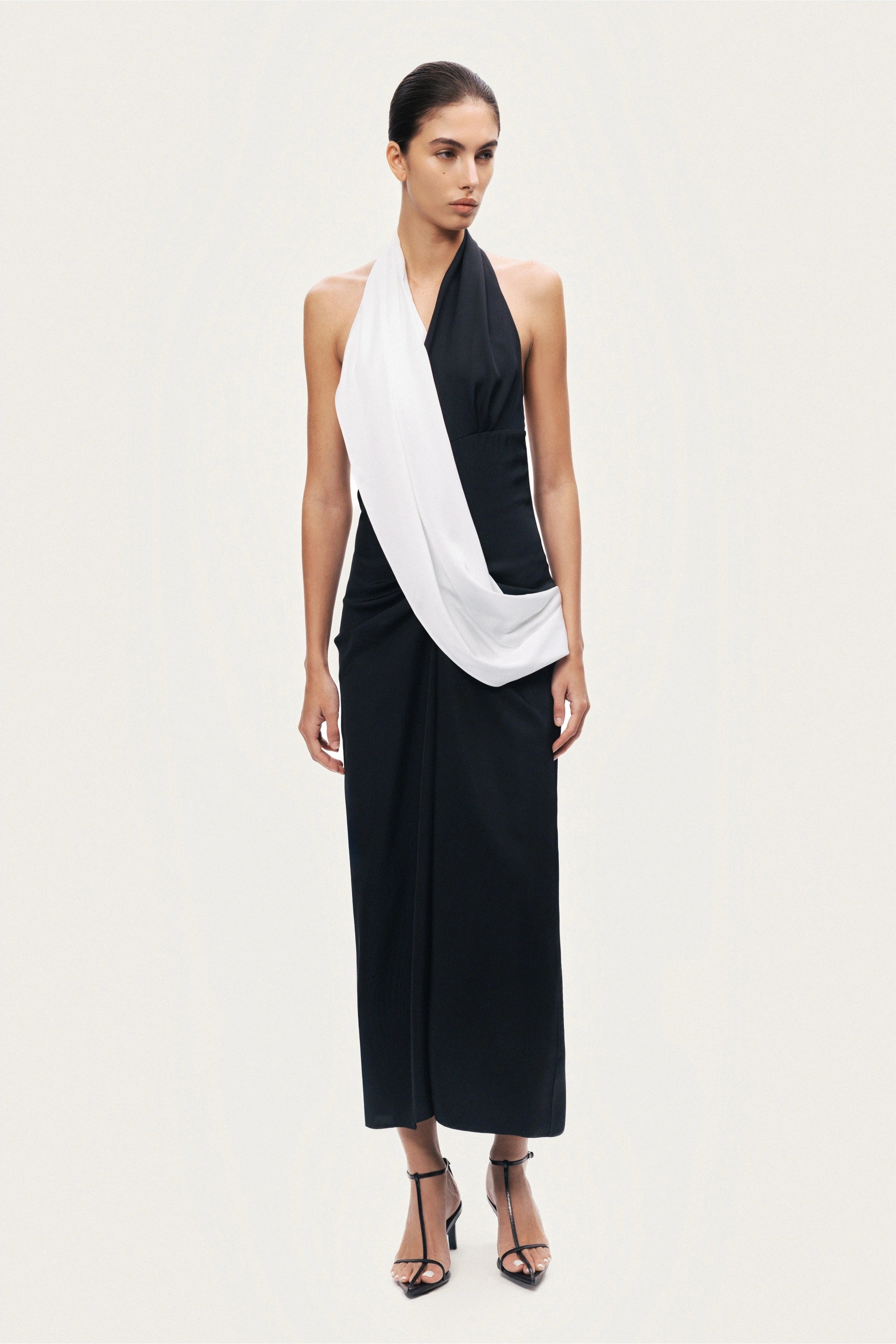 Contrast Draped Halter Maxi Dress