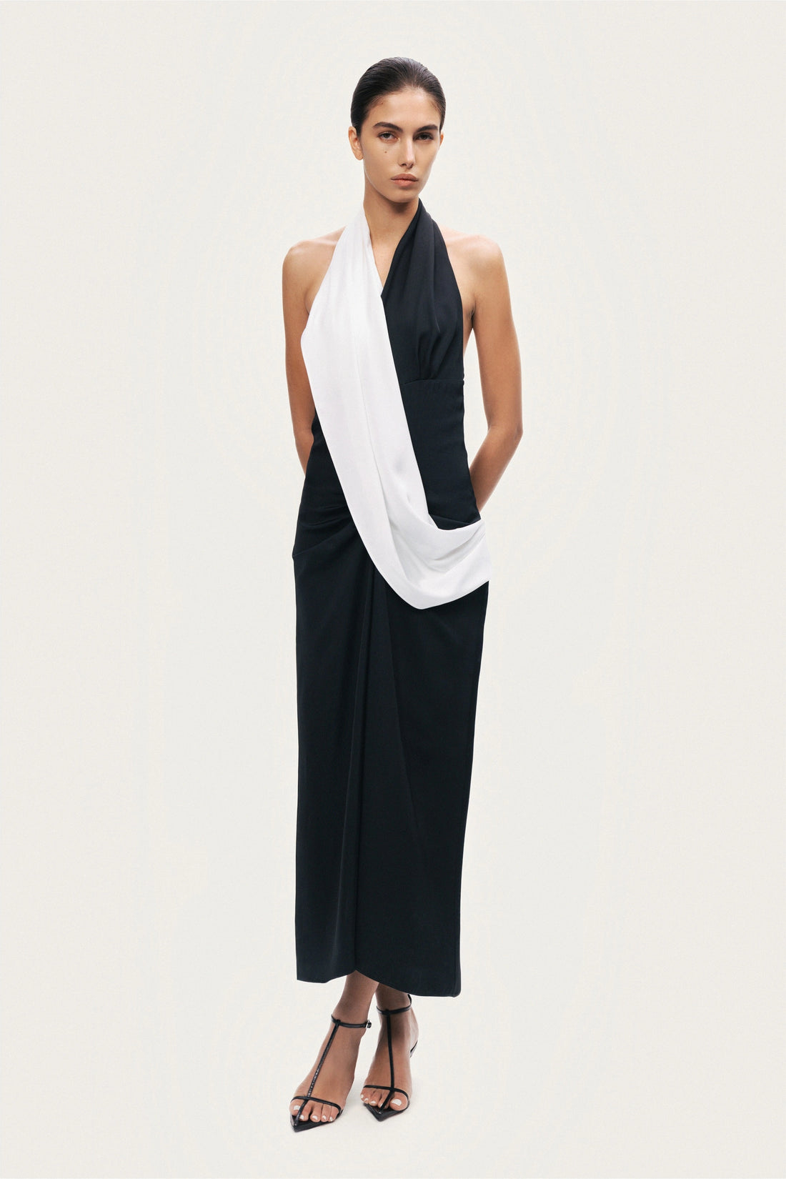 Contrast Draped Halter Maxi Dress