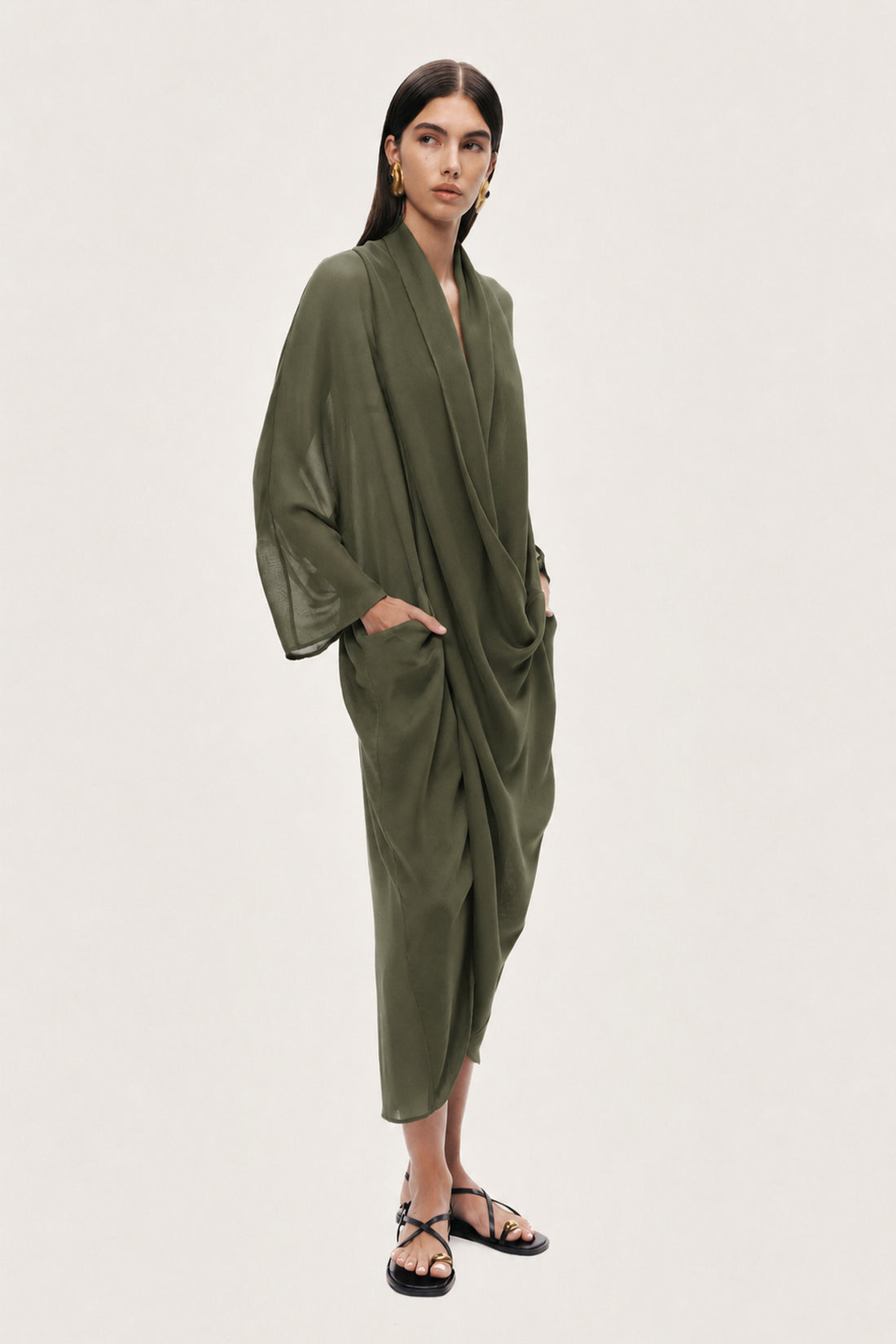 Draped Wrap Midi Dress