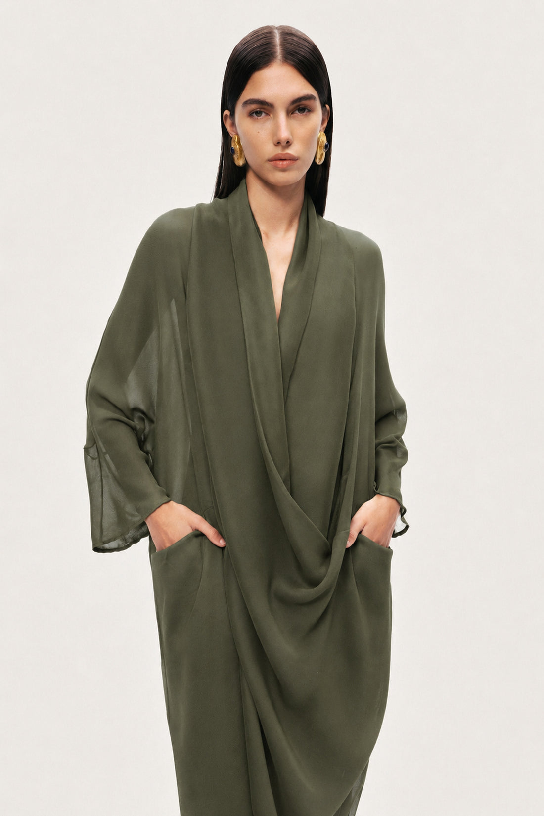 Draped Wrap Midi Dress