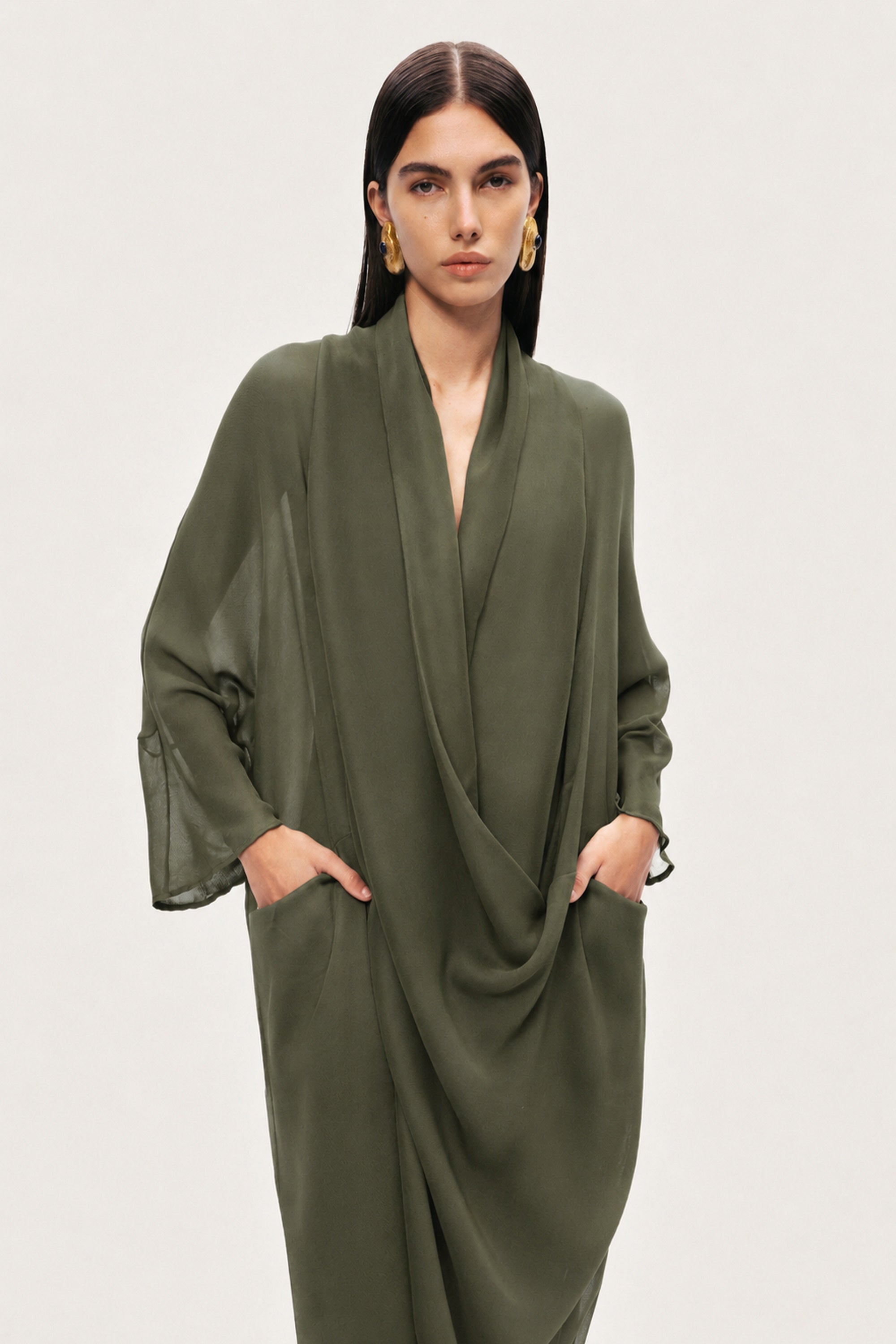 Draped Wrap Midi Dress