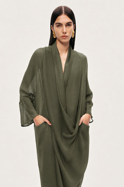 Draped Wrap Midi Dress