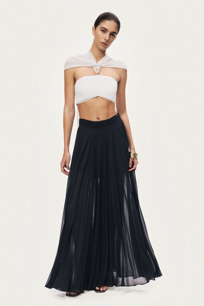 Pleated Chiffon Wide-Leg Pants