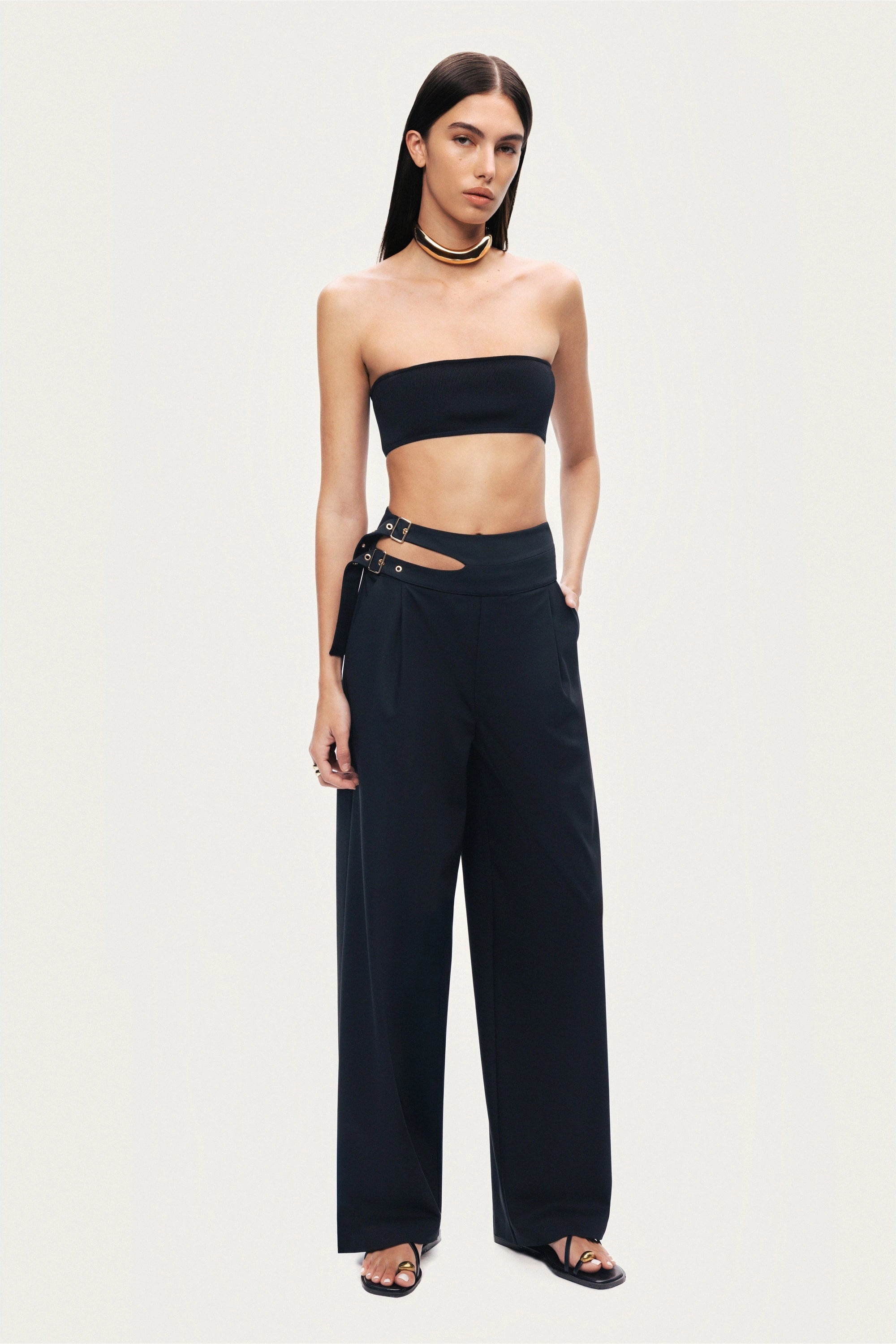 Cut-Out Waist Wide-Leg Pants