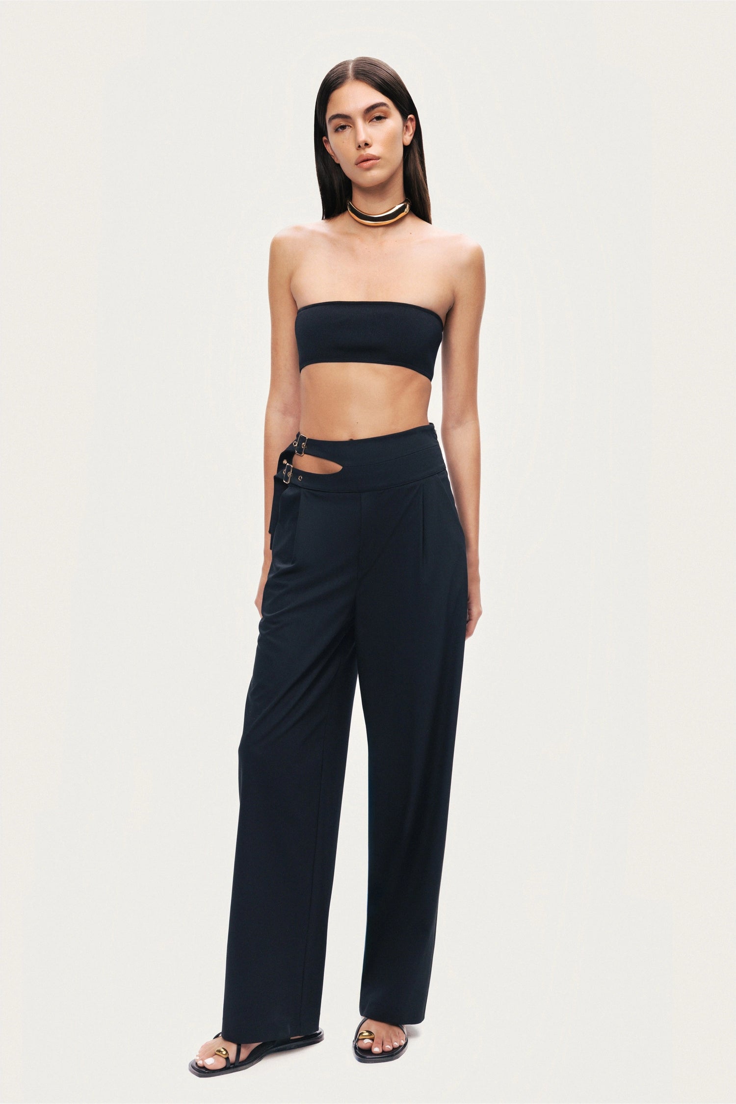 Cut-Out Waist Wide-Leg Pants
