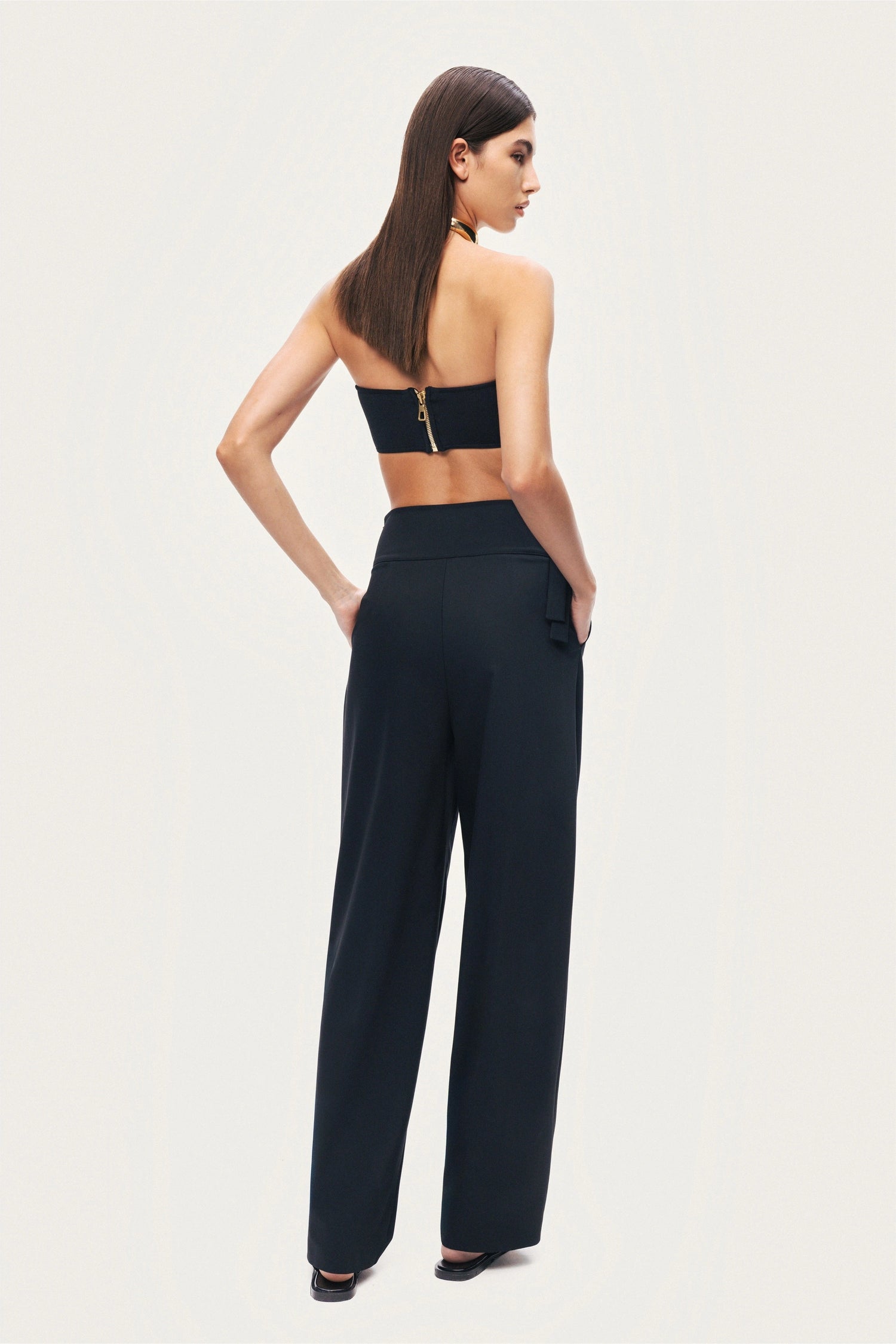 Cut-Out Waist Wide-Leg Pants