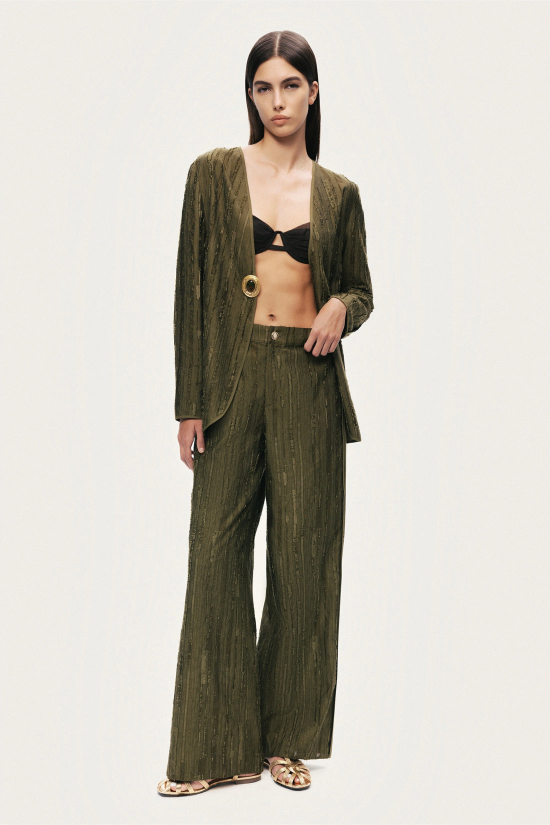 Textured Wide-Leg Pants