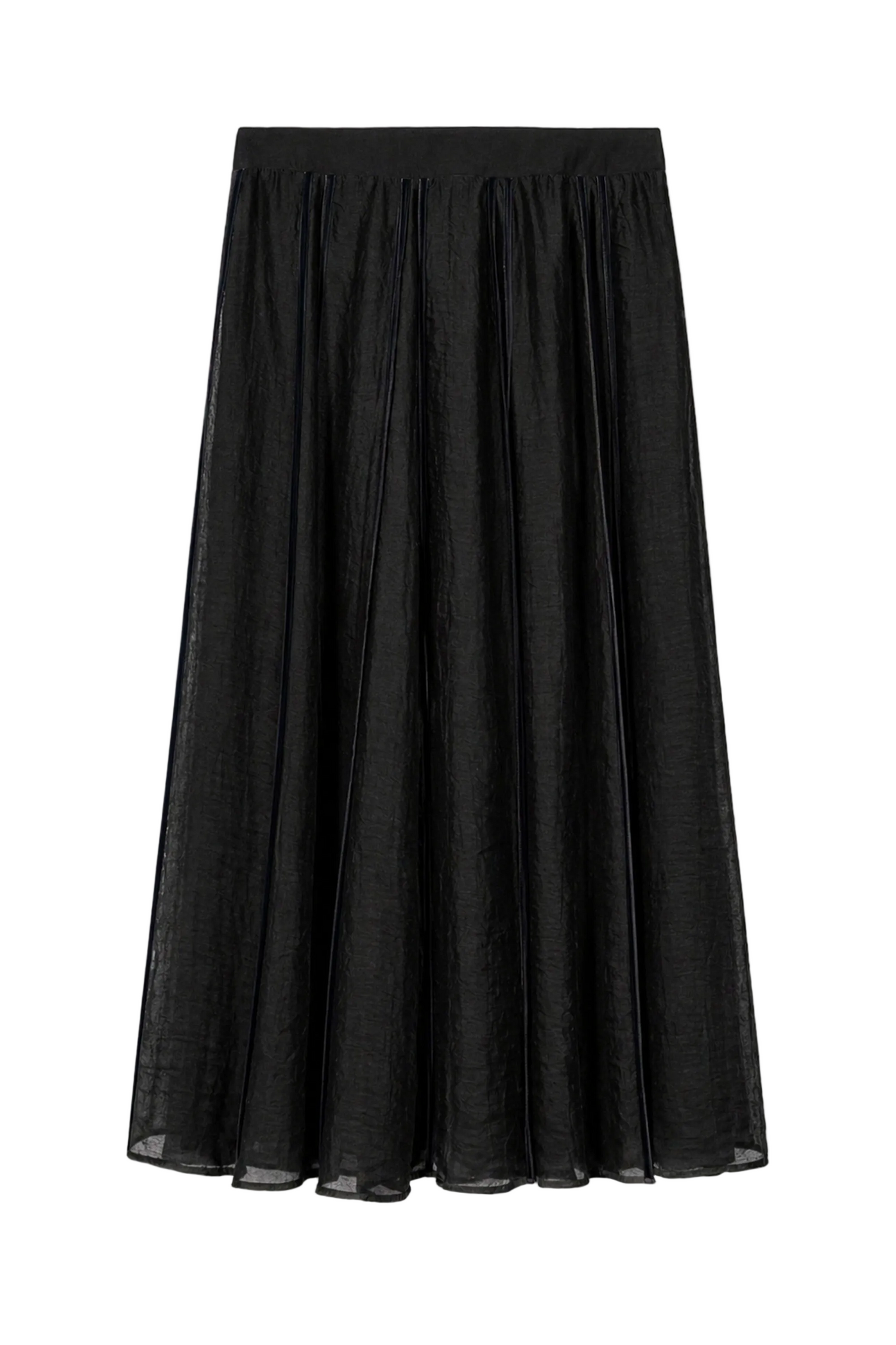 Braid-Trim Pleated Midi Skirt