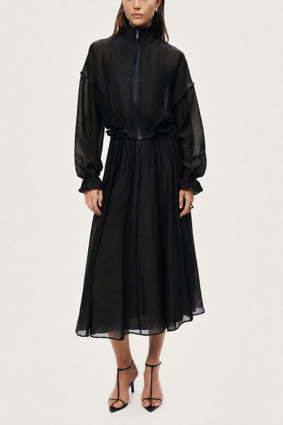 Braid-Trim Pleated Midi Skirt