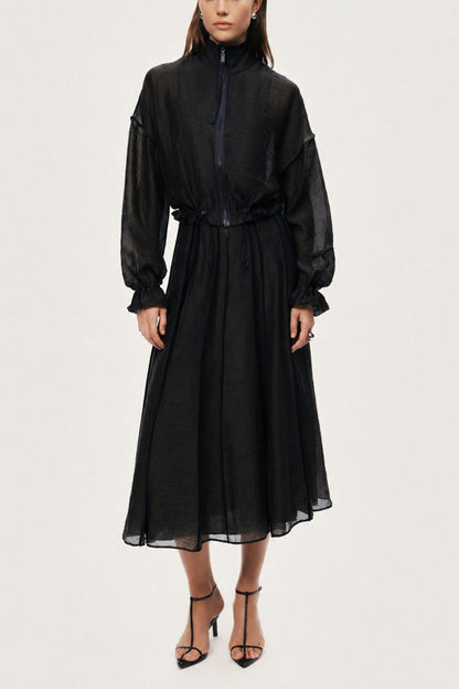Braid-Trim Pleated Midi Skirt