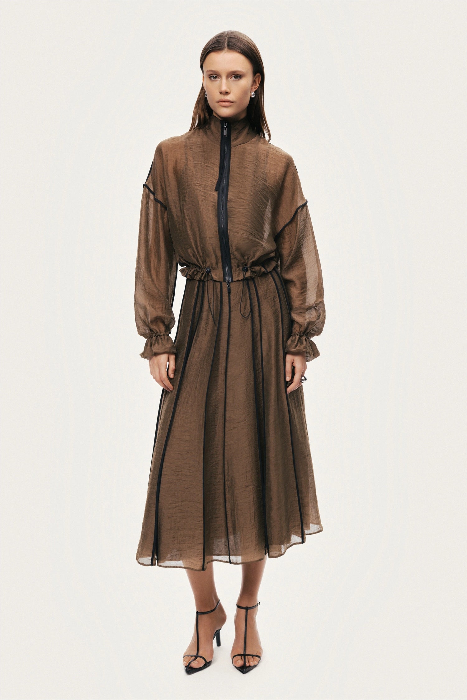 Sheer Pleated Midi Skirt