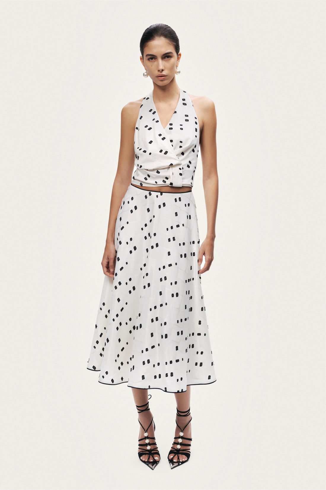 Black and White Printed Midi Skirt