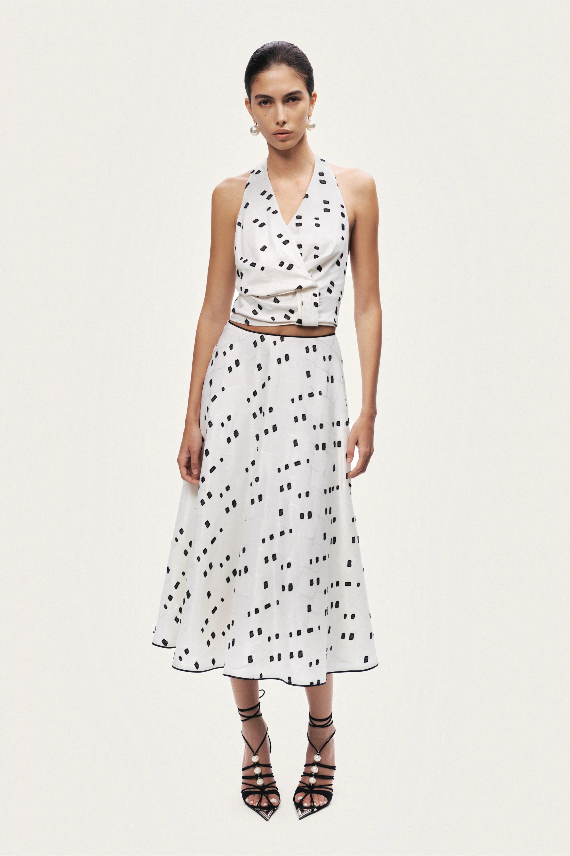 Black and White Printed Midi Skirt