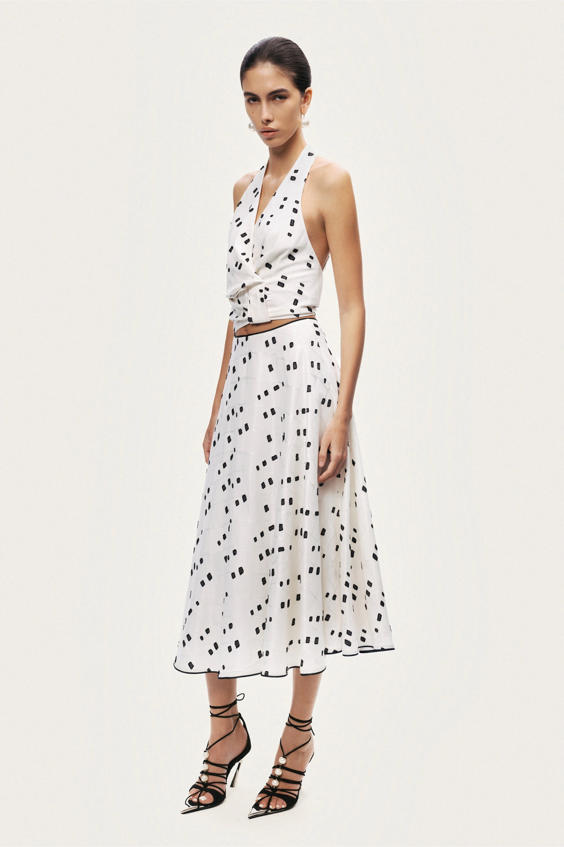 Black and White Printed Midi Skirt