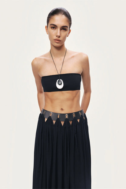 Pleated Ring-Detail Midi Skirt