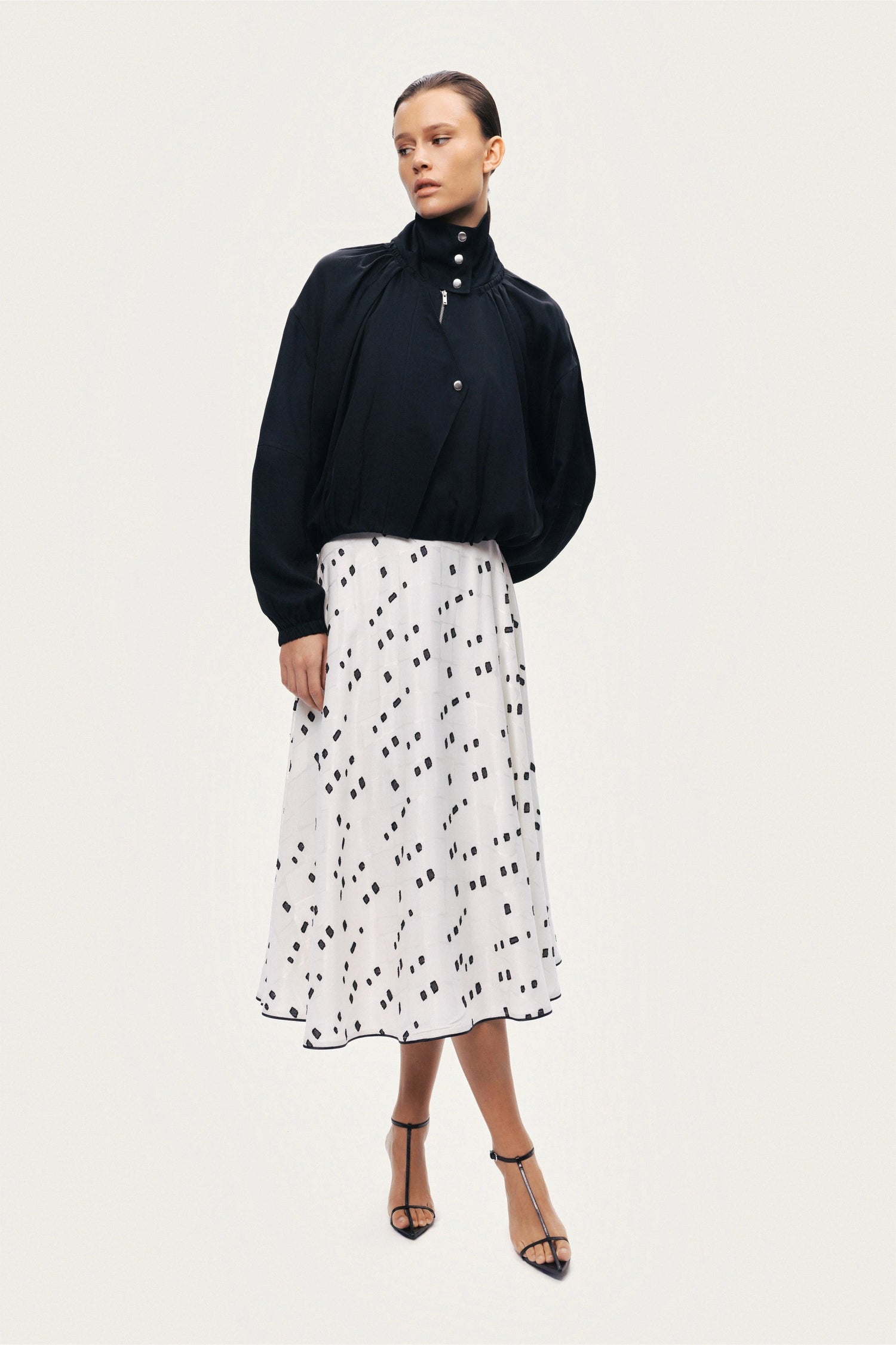 High-Neck Gathered Jacket