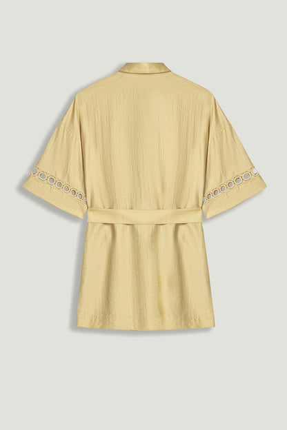 Belted Eyelet Detail Short-Sleeve Jacket