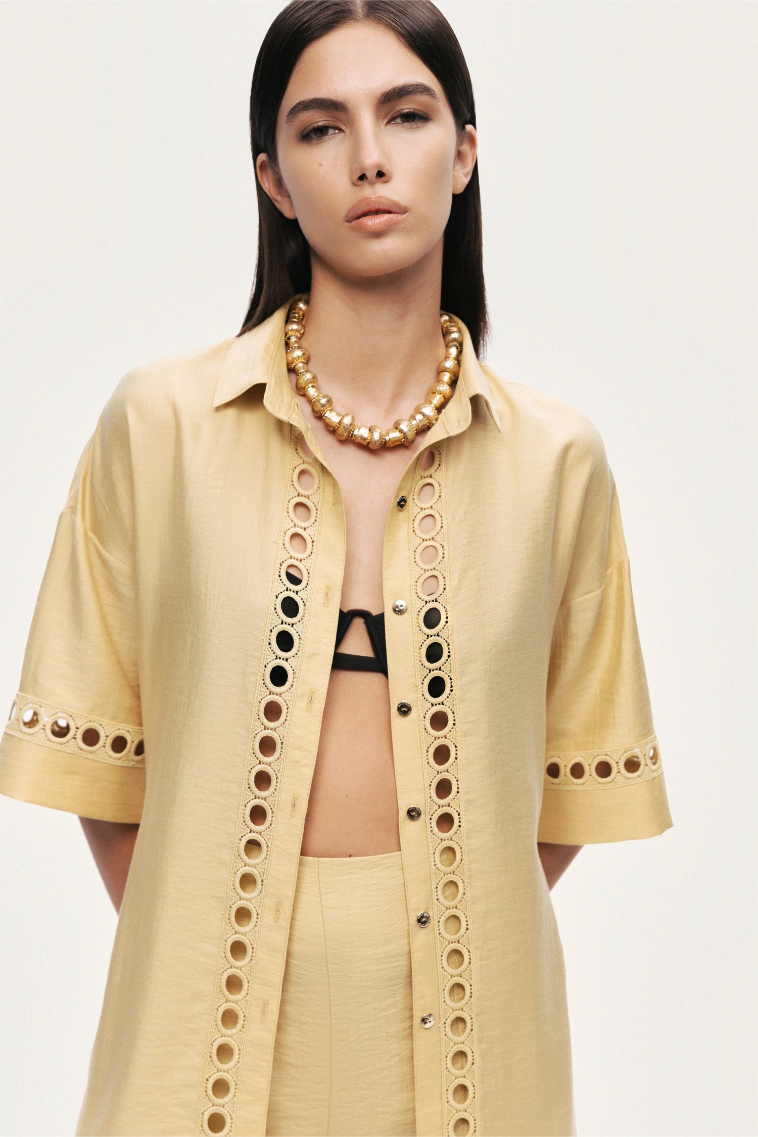 Belted Eyelet Detail Short-Sleeve Jacket