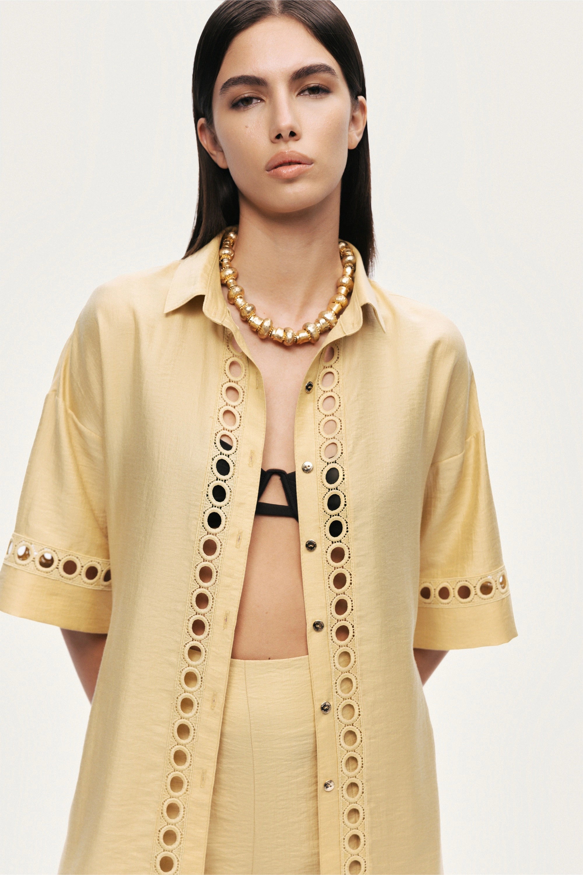 Belted Eyelet Detail Short-Sleeve Jacket