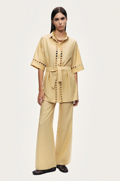Belted Eyelet Detail Short-Sleeve Jacket