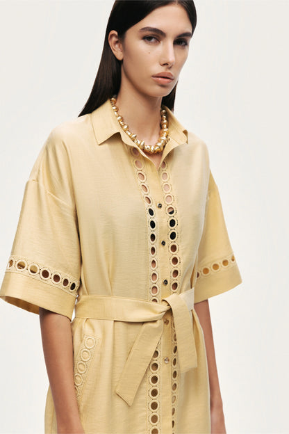Belted Eyelet Detail Short-Sleeve Jacket