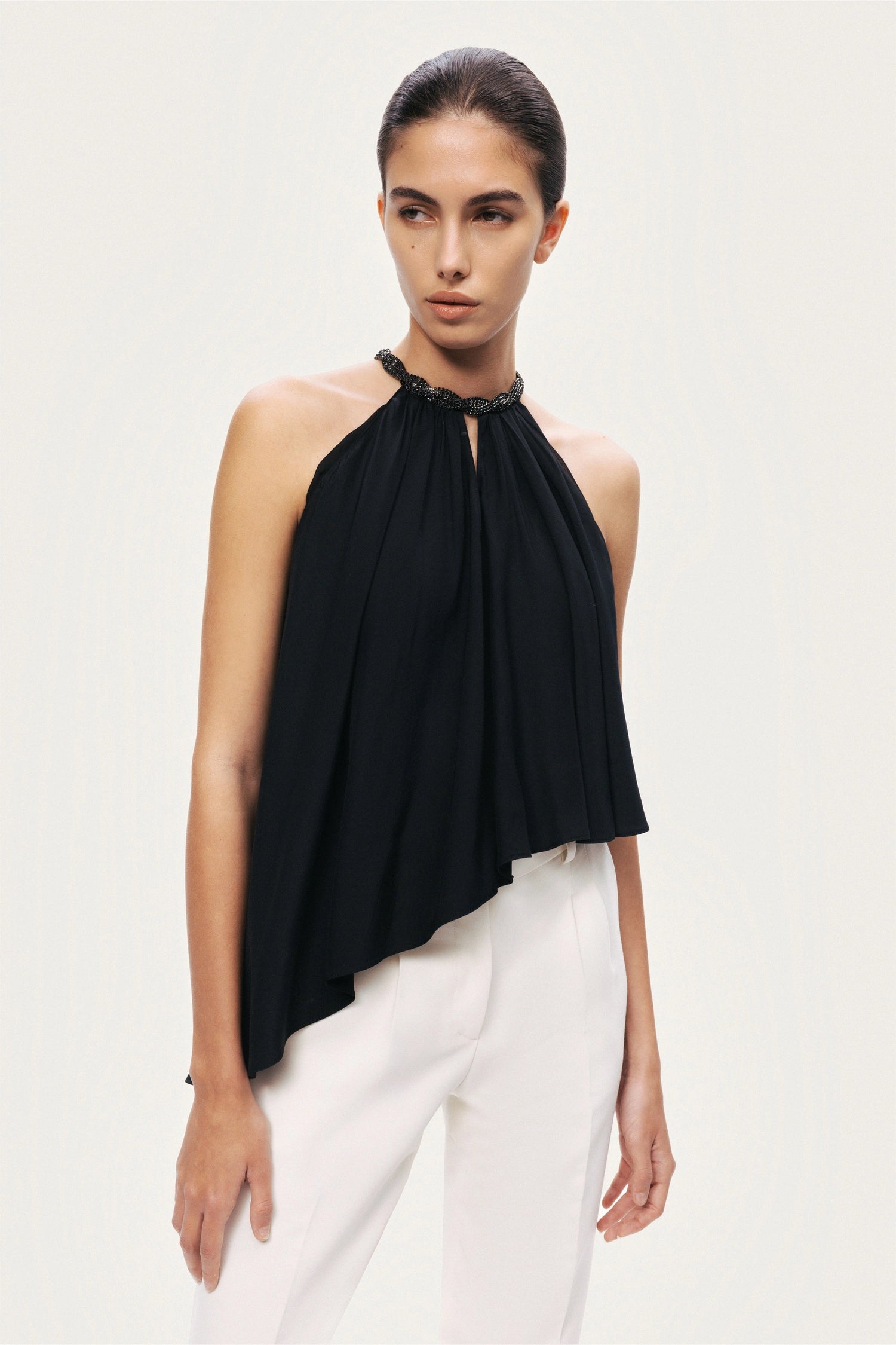 Black Embellished Halter Blouse