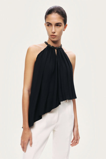 Black Embellished Halter Blouse