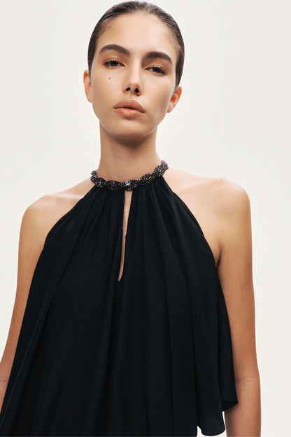 Black Embellished Halter Blouse