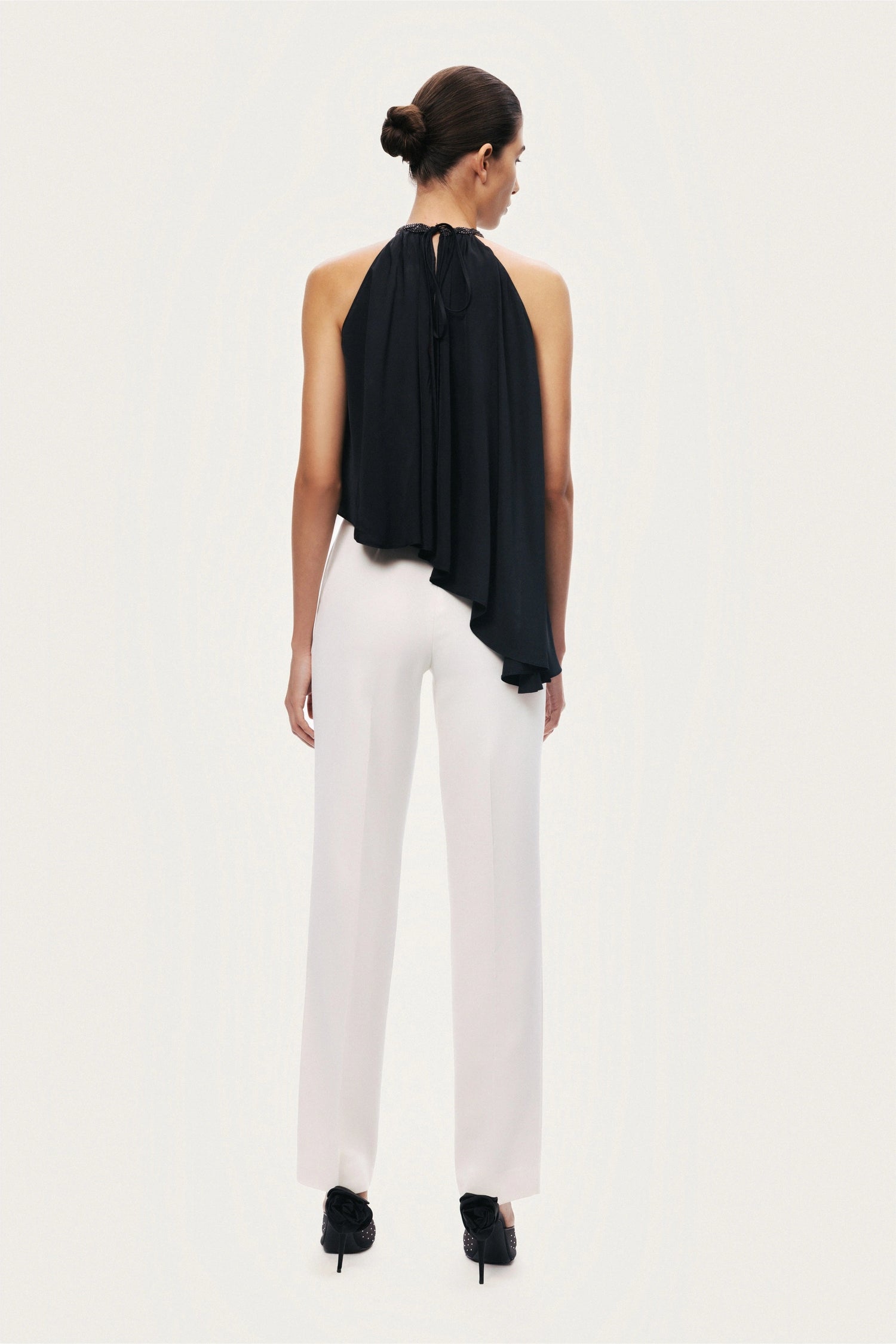 Black Embellished Halter Blouse