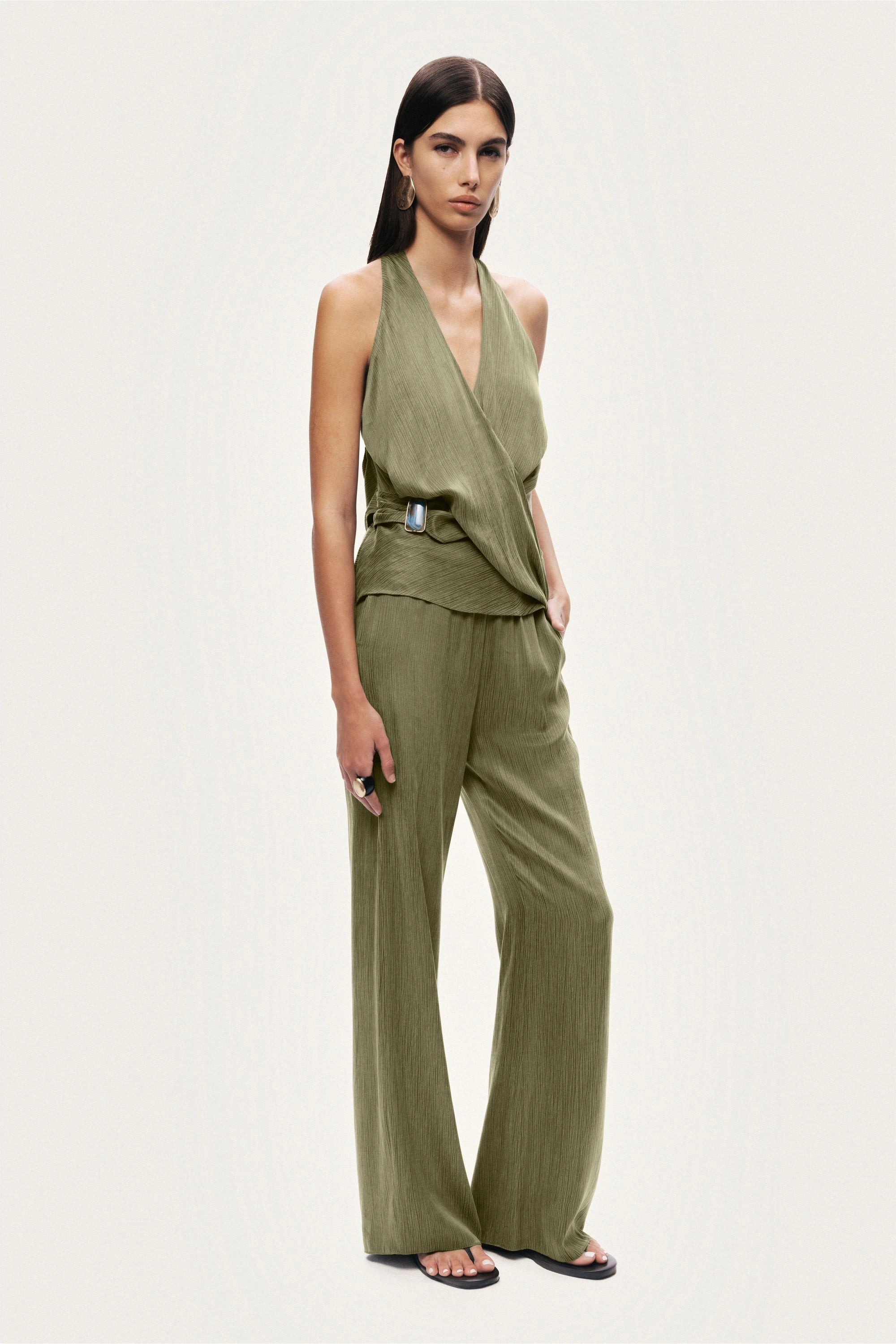 Asymmetric Halter Wrap Top