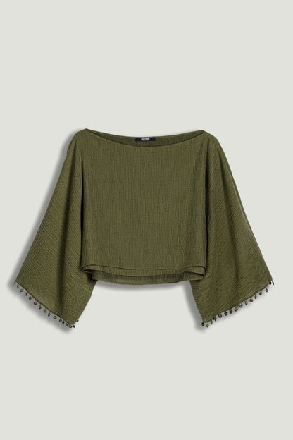 Cropped Boat-Neck Blouse