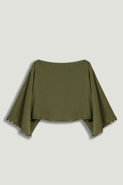 Cropped Boat-Neck Blouse