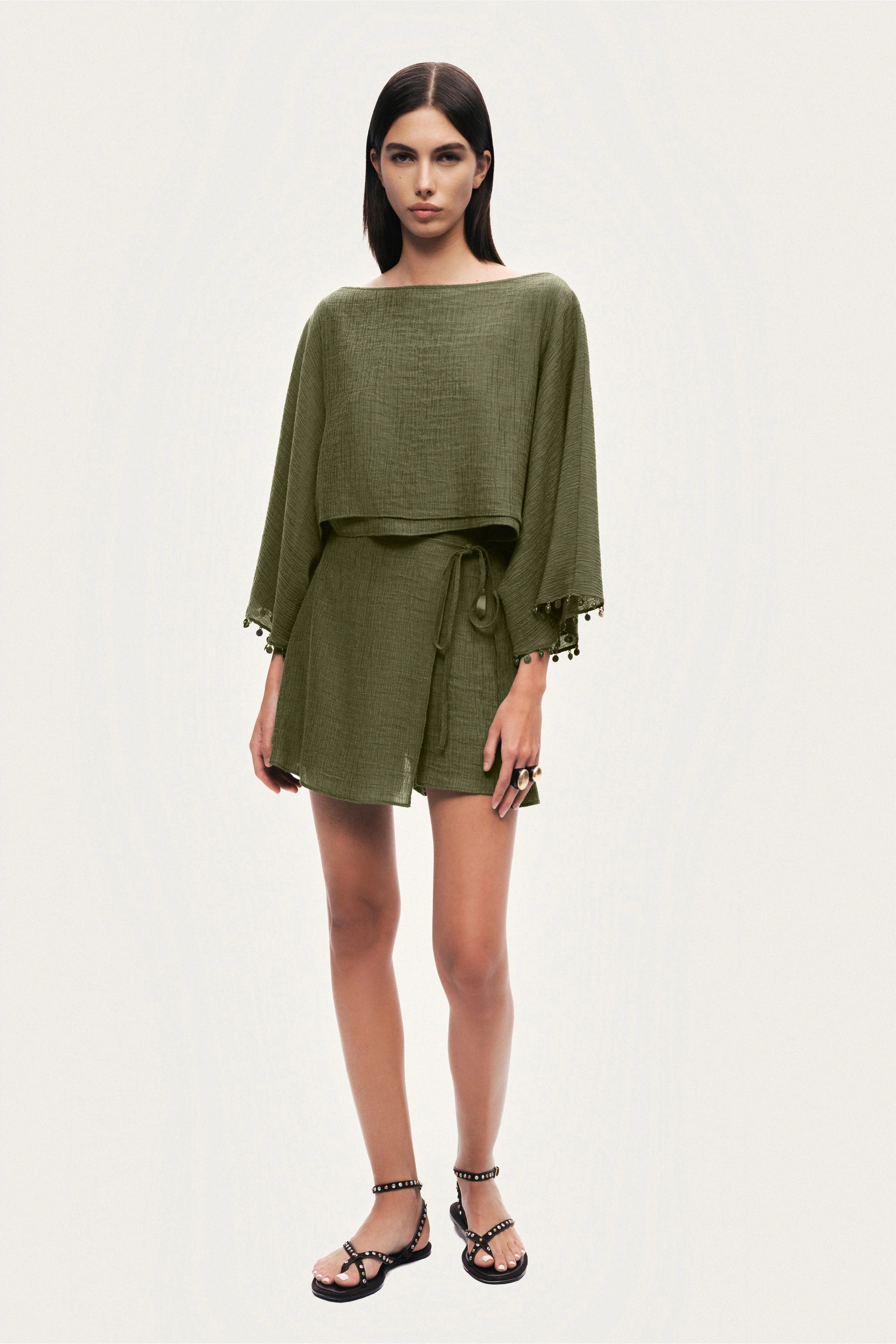 Cropped Boat-Neck Blouse